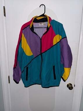 Funny Guy Mugs 80s & 90s Retro Gnarly Neon Color Block Windbreaker